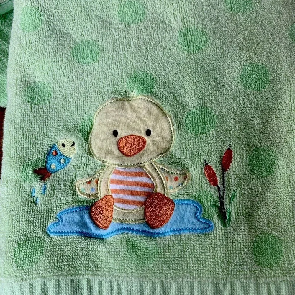 5 Pc Babies R‎ Us Frog Green Towel Hooded Washcloths Terry Cloth Cotton Retired